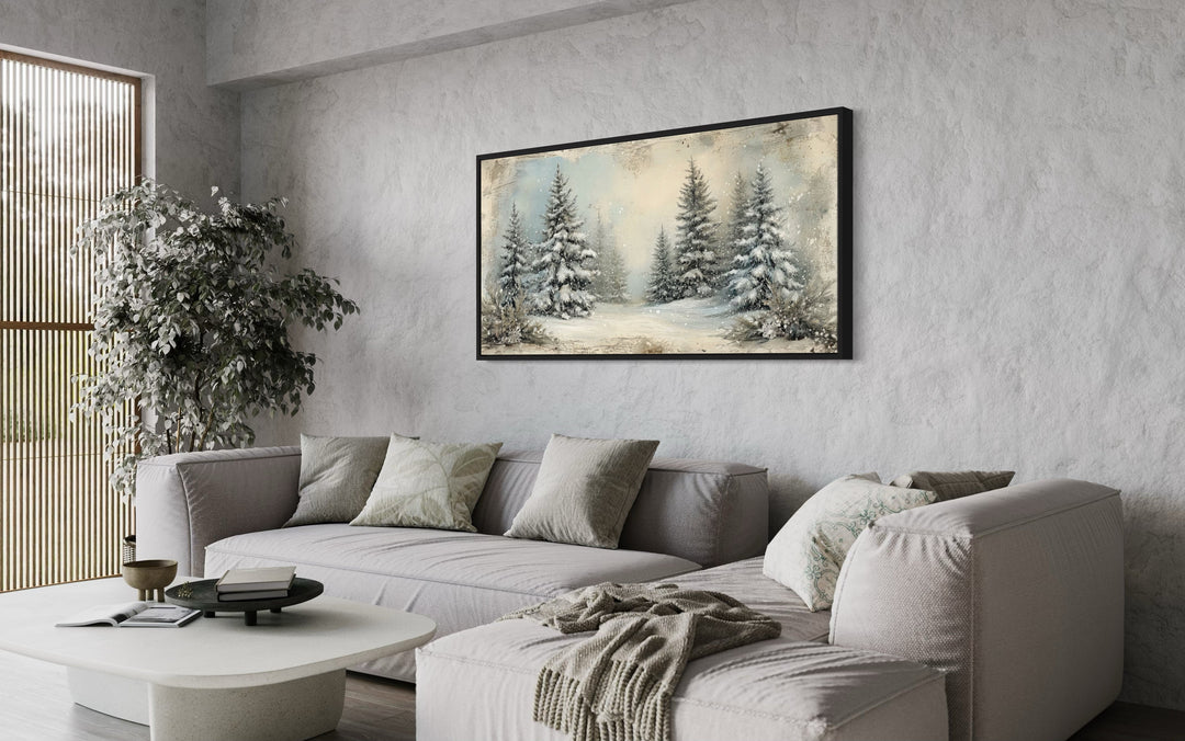 Fir Tree Forest In Winter Framed Canvas Wall Art