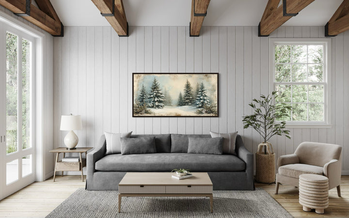 Fir Tree Forest In Winter Framed Canvas Wall Art