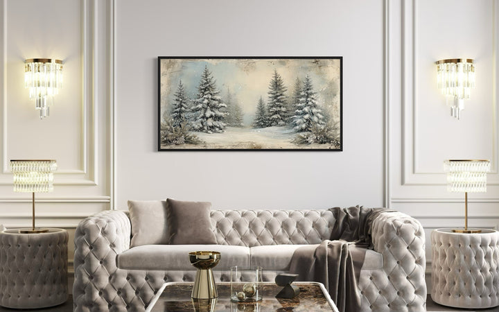 Fir Tree Forest In Winter Framed Canvas Wall Art