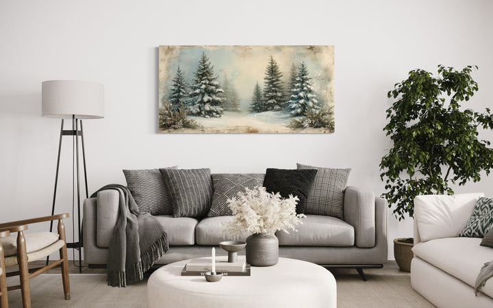 Fir Tree Forest In Winter Framed Canvas Wall Art