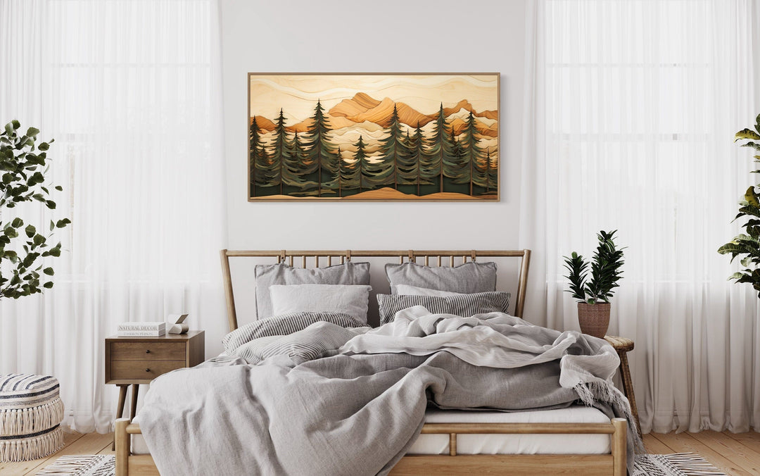 Fir Tree Forest Painting Wood Panel Effect Framed Canvas Wall Art