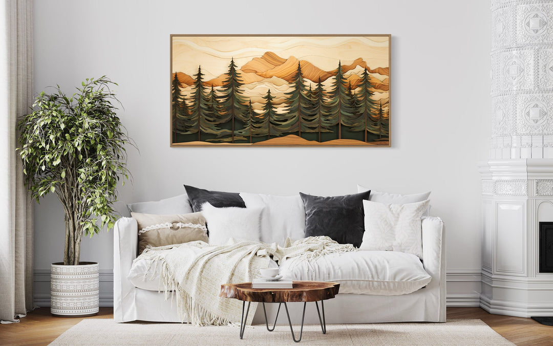 Fir Tree Forest Painting Wood Panel Effect Framed Canvas Wall Art