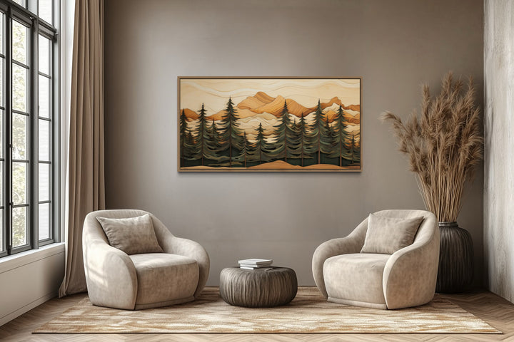Fir Tree Forest Painting Wood Panel Effect Framed Canvas Wall Art