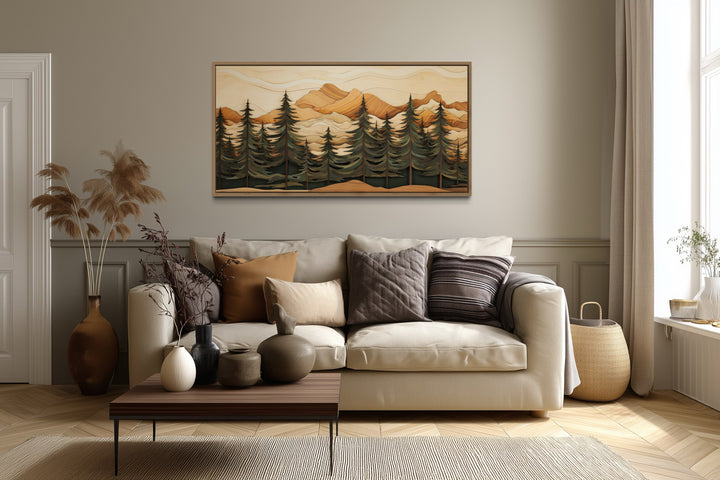 Fir Tree Forest Painting Wood Panel Effect Framed Canvas Wall Art