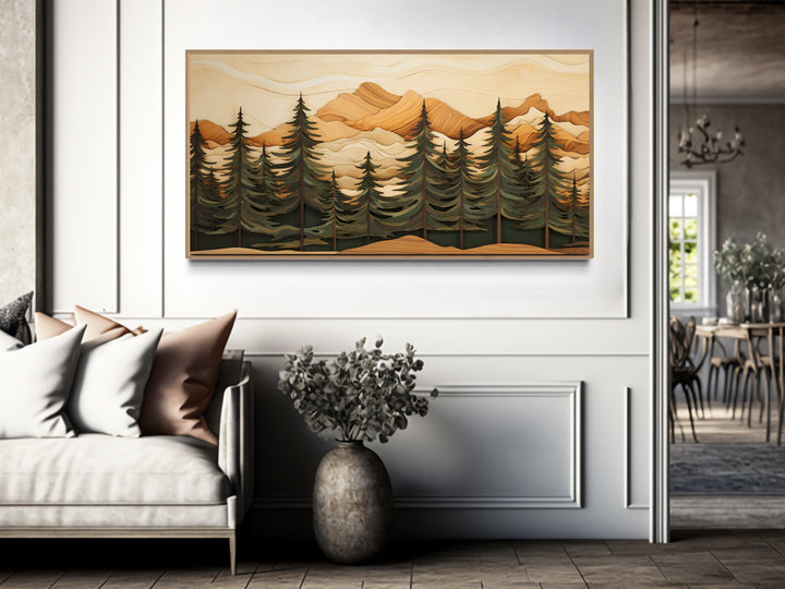 Fir Tree Forest Painting Wood Panel Effect Framed Canvas Wall Art