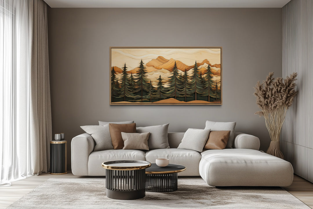 Fir Tree Forest Painting Wood Panel Effect Framed Canvas Wall Art