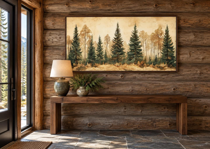 Tannenwald-Wandbild im rustikalen Rahmen für die Lodge-Dekoration
