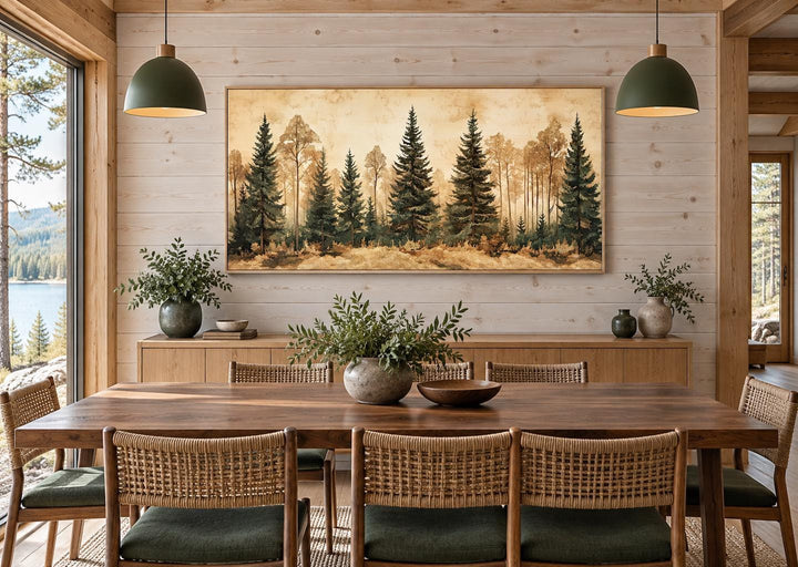 Tannenwald-Wandbild im rustikalen Rahmen für die Lodge-Dekoration
