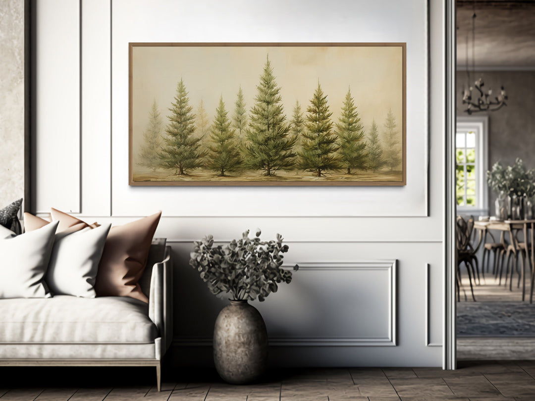 Fir Tree Forest Sage Green Framed Canvas Wall Art