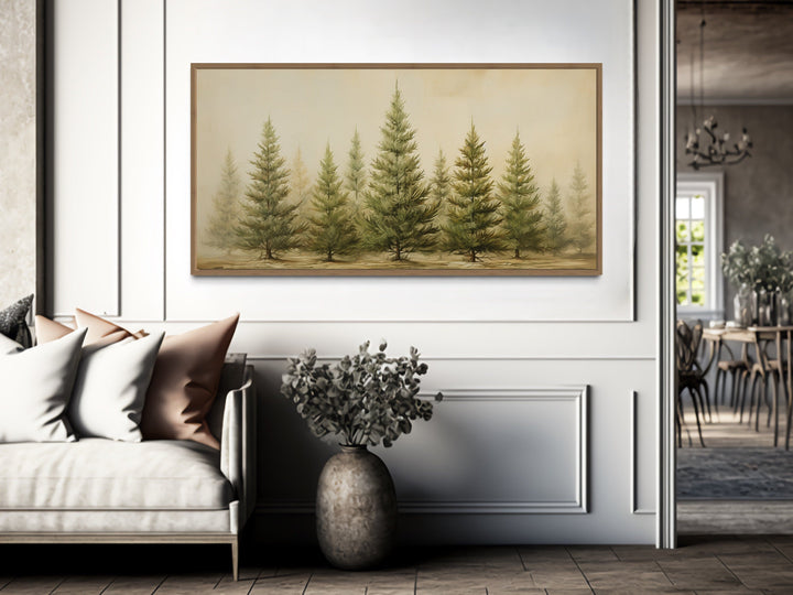 Fir Tree Forest Sage Green Framed Canvas Wall Art