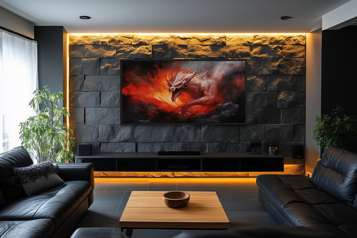 Wall Art For Men - Fire Breathing Red Dragon Framed Canvas Wall Art