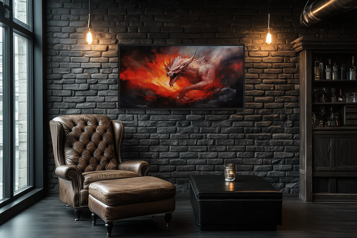 Wall Art For Men - Fire Breathing Red Dragon Framed Canvas Wall Art