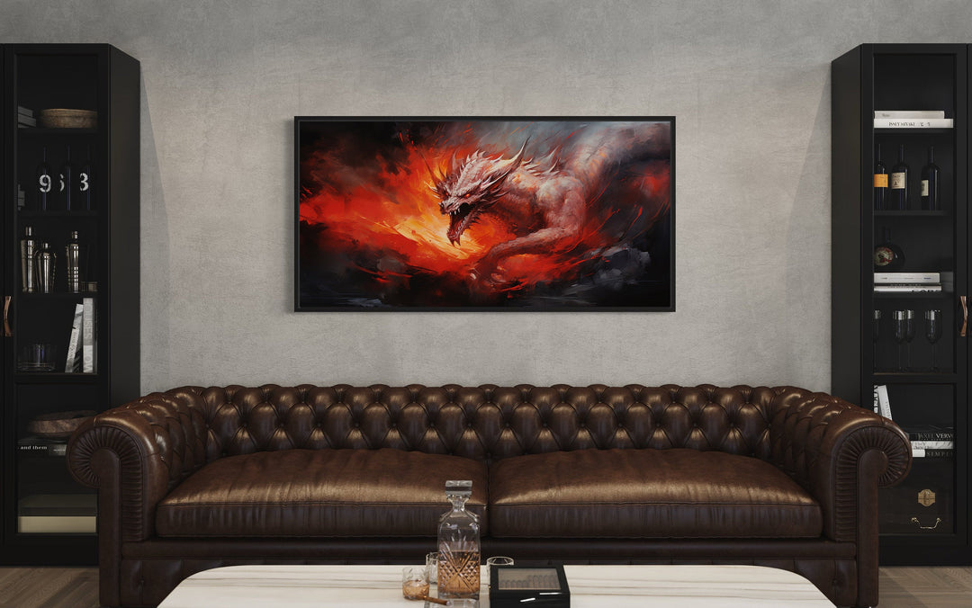 Wall Art For Men - Fire Breathing Red Dragon Framed Canvas Wall Art