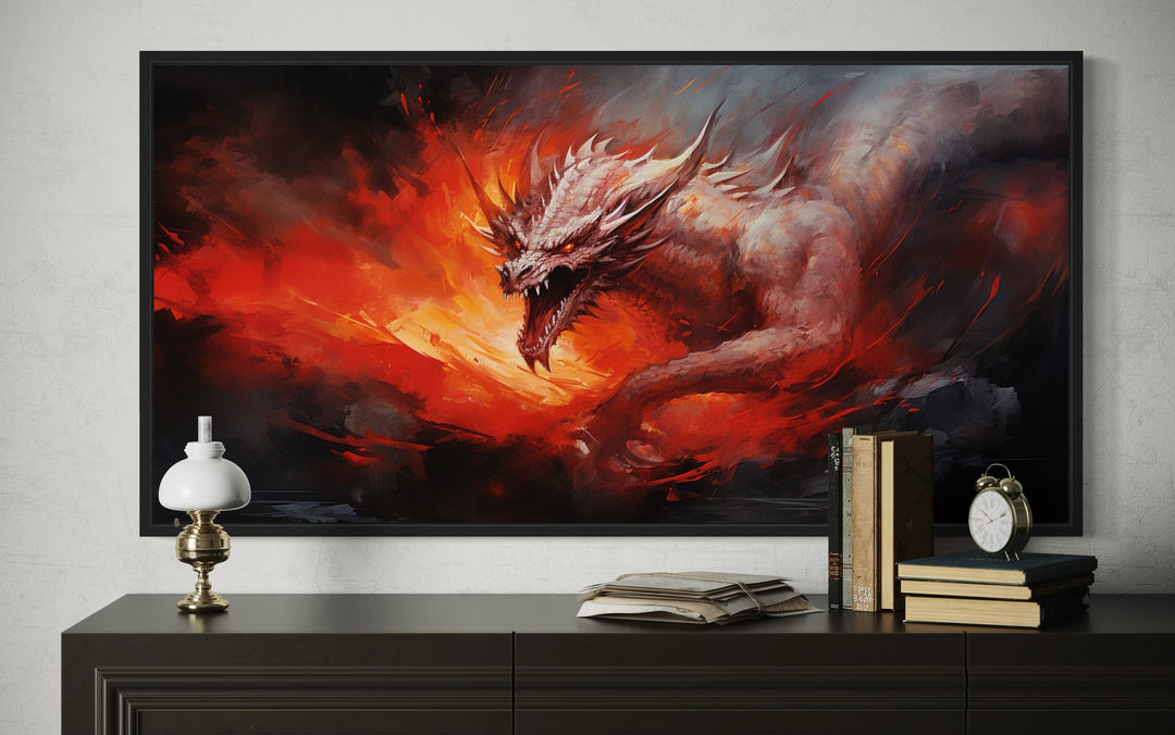 Wall Art For Men - Fire Breathing Red Dragon Framed Canvas Wall Art