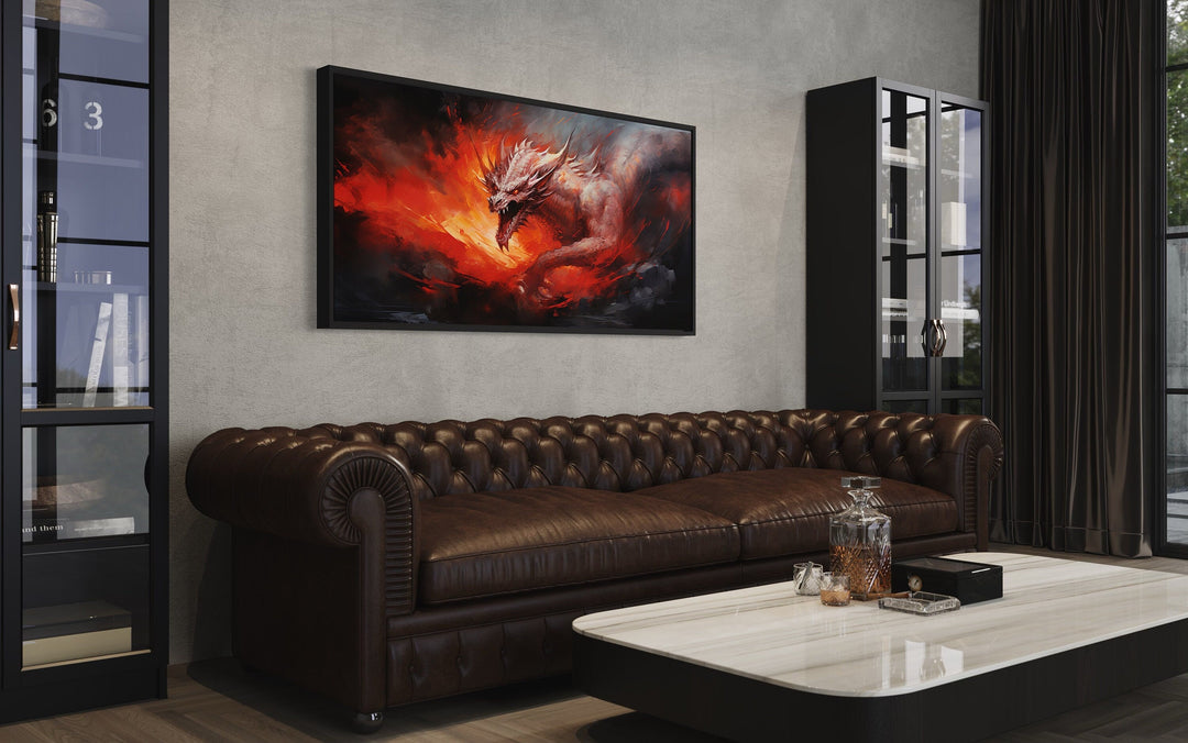 Wall Art For Men - Fire Breathing Red Dragon Framed Canvas Wall Art