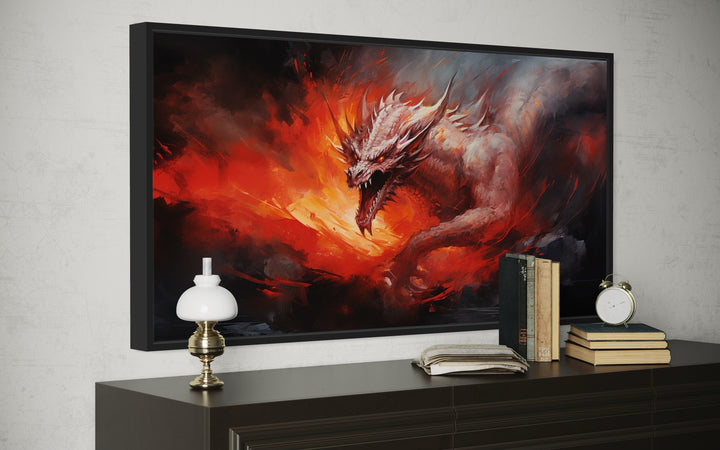 Wall Art For Men - Fire Breathing Red Dragon Framed Canvas Wall Art