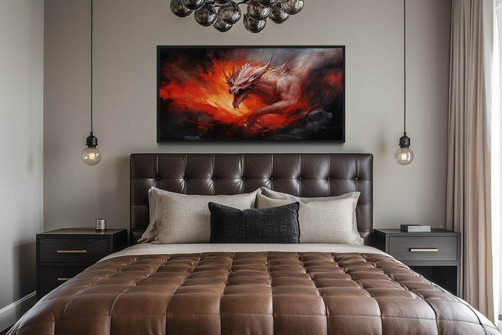 Wall Art For Men - Fire Breathing Red Dragon Framed Canvas Wall Art