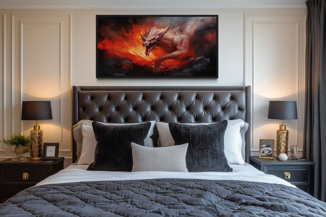 Wall Art For Men - Fire Breathing Red Dragon Framed Canvas Wall Art