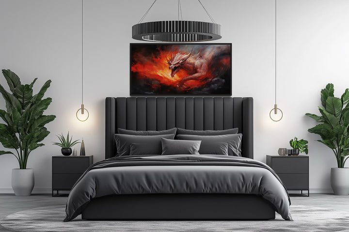 Wall Art For Men - Fire Breathing Red Dragon Framed Canvas Wall Art