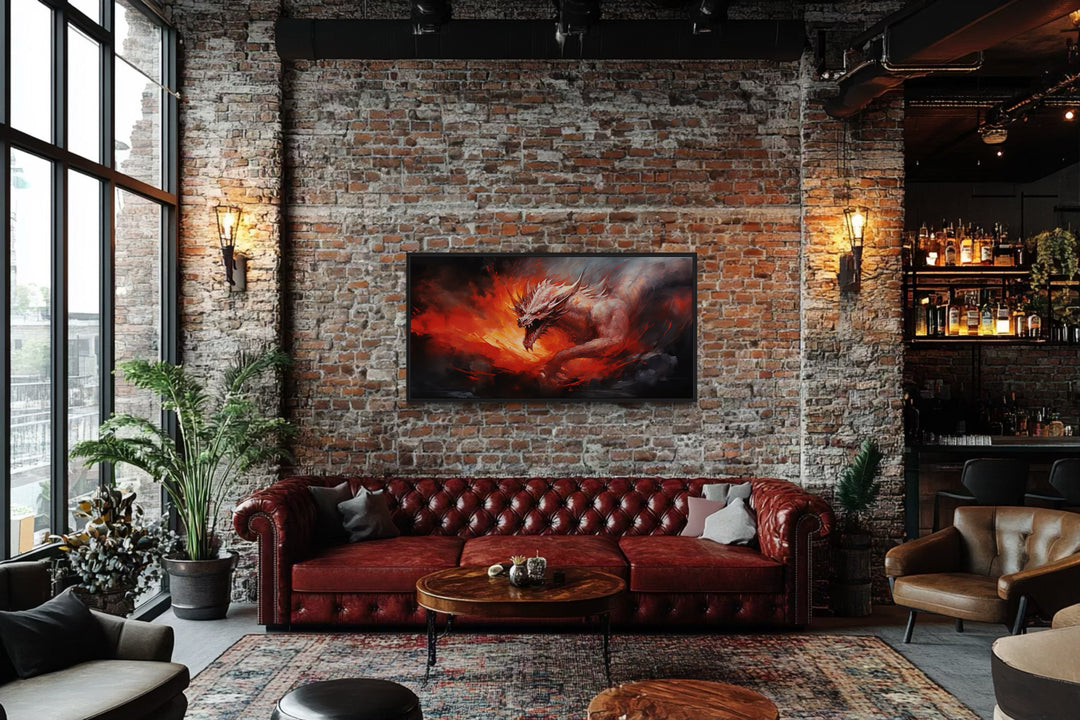 Wall Art For Men - Fire Breathing Red Dragon Framed Canvas Wall Art