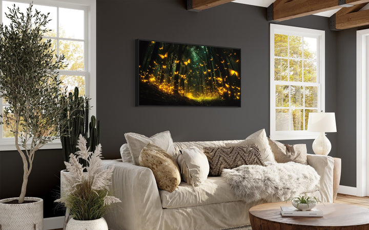 Fireflies In The Dark Forest Framed Canvas Wall Art side view