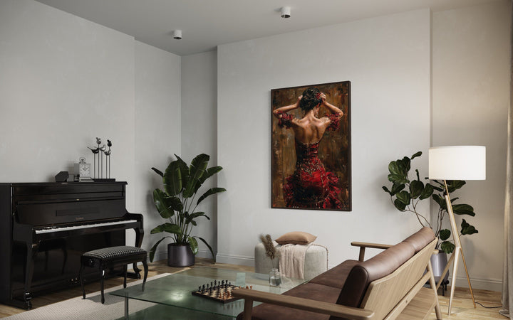 Flamenco Dancer In Red Dress Framed Canvas Wall Art