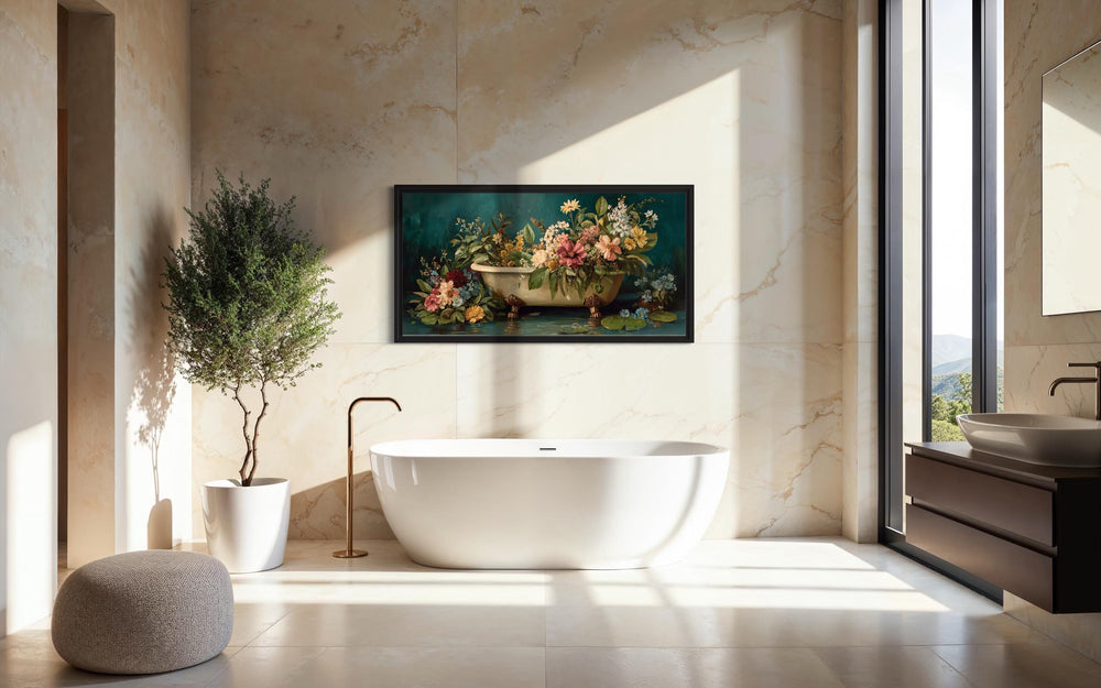 Floral Bathtub Canvas Wall Art For Bathroom Decor