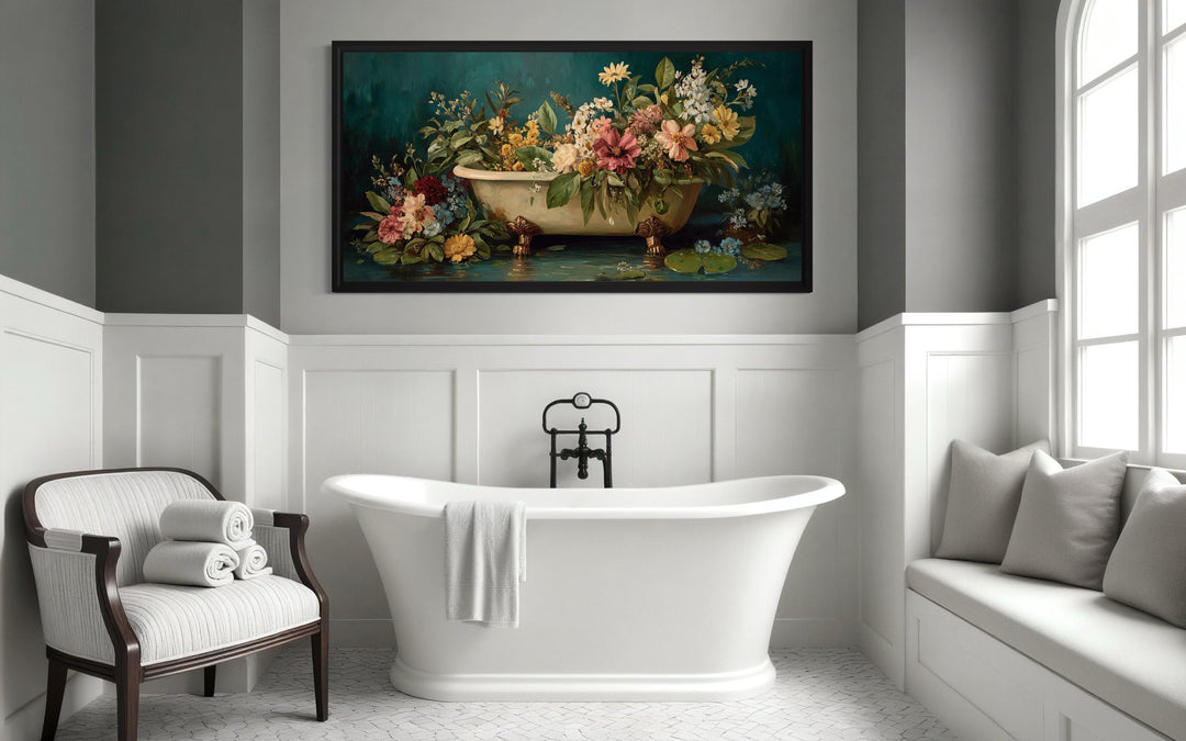 Floral Bathtub Canvas Wall Art For Bathroom Decor
