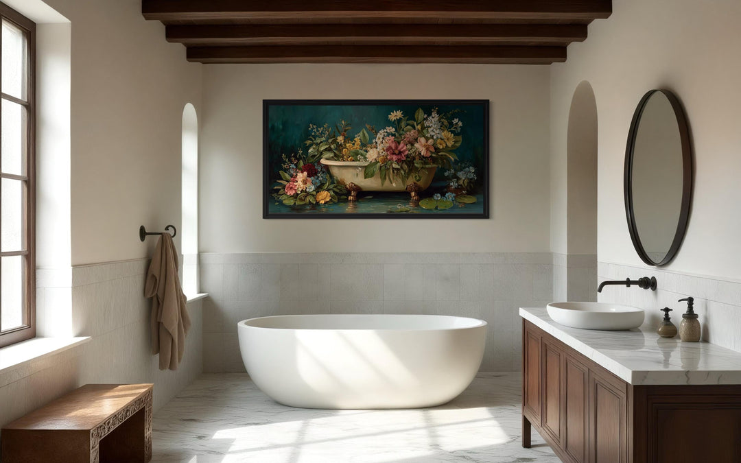 Floral Bathtub Canvas Wall Art For Bathroom Decor