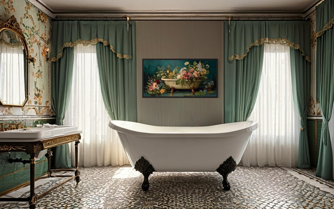 Floral Bathtub Canvas Wall Art For Bathroom Decor