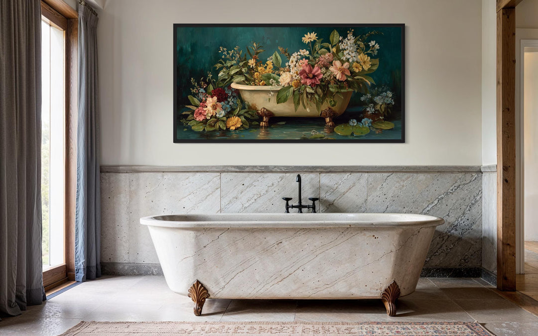 Floral Bathtub Canvas Wall Art For Bathroom Decor