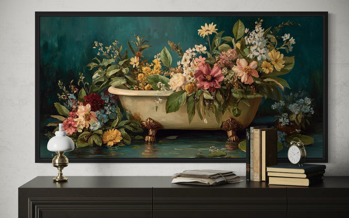 Floral Bathtub Canvas Wall Art For Bathroom Decor