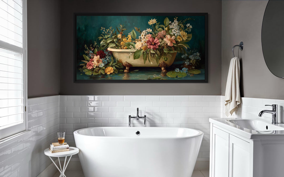 Floral Bathtub Canvas Wall Art For Bathroom Decor