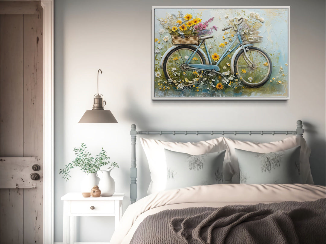 Floral Bicycle Rustic Farmhouse Framed Canvas Wall Art