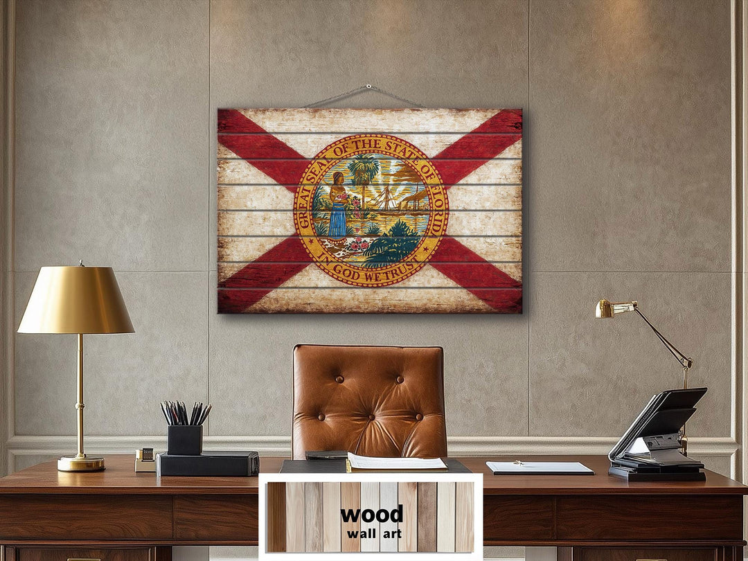 Florida Flag Distressed Wood Wall Art
