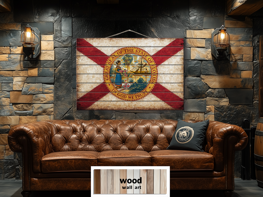 Florida Flag Distressed Wood Wall Art