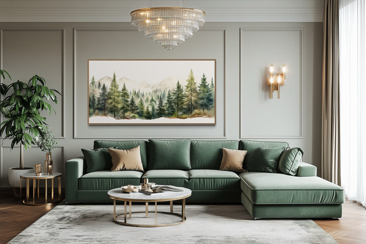 Forest Mountain Wall Art – Framed Canvas Sage Green Landscape for Rustic Decor