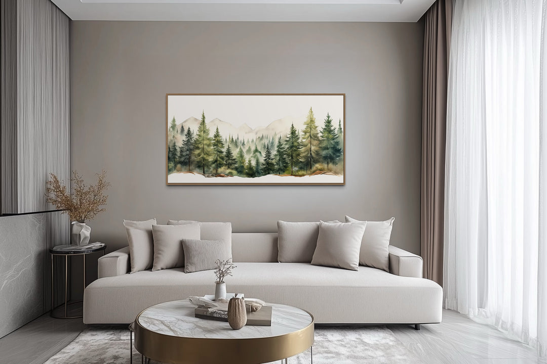 Forest Mountain Wall Art – Framed Canvas Sage Green Landscape for Rustic Decor