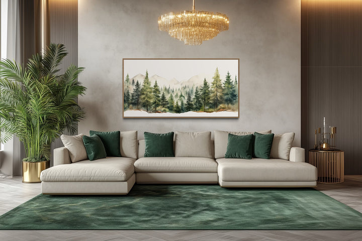 Forest Mountain Wall Art – Framed Canvas Sage Green Landscape for Rustic Decor
