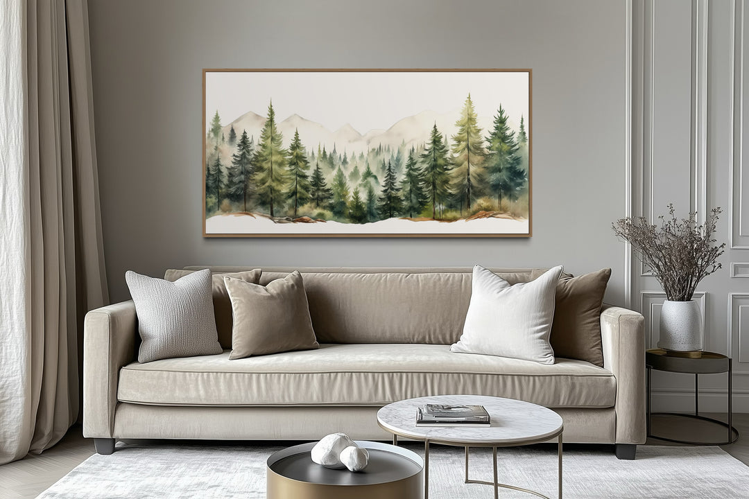 Forest Mountain Wall Art – Framed Canvas Sage Green Landscape for Rustic Decor