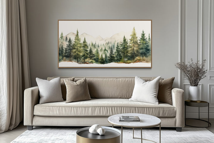 Forest Mountain Wall Art – Framed Canvas Sage Green Landscape for Rustic Decor
