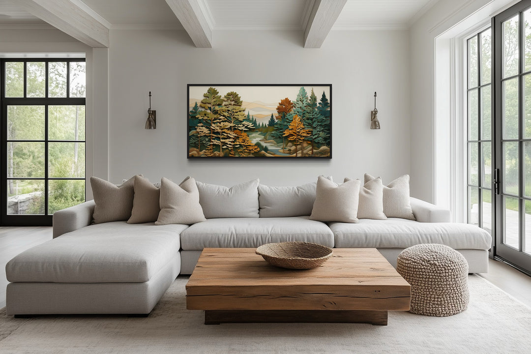 Forest River Wall Art – Layered Wood Painting | Rustic Cabin Decor & Nature Canvas Print