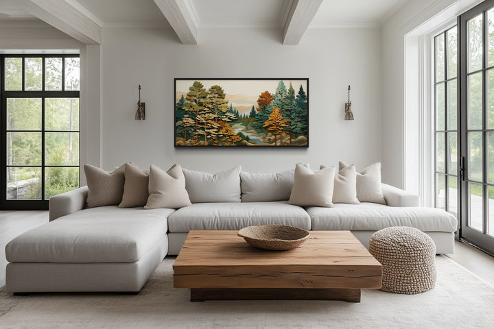 Forest River Wall Art – Layered Wood Painting | Rustic Cabin Decor & Nature Canvas Print