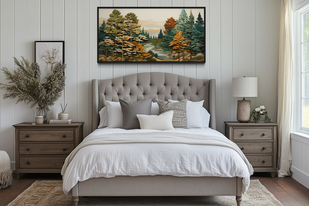 Forest River Wall Art – Layered Wood Painting | Rustic Cabin Decor & Nature Canvas Print