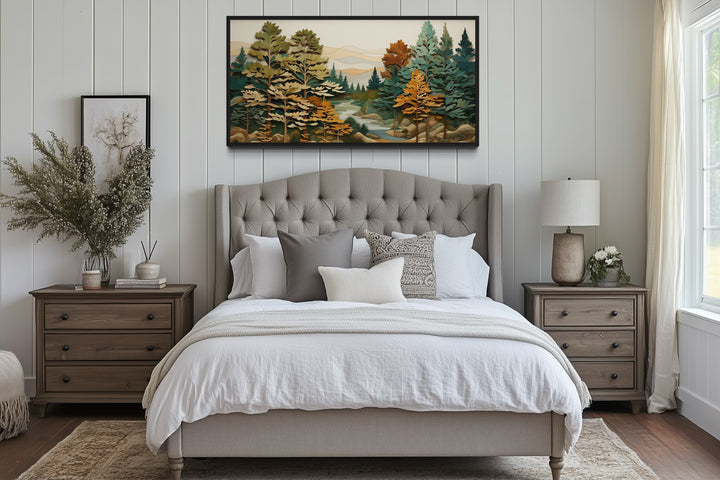 Forest River Wall Art – Layered Wood Painting | Rustic Cabin Decor & Nature Canvas Print