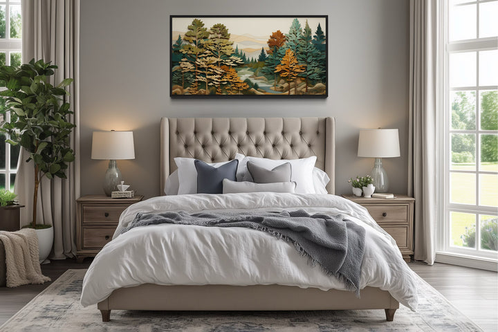 Forest River Wall Art – Layered Wood Painting | Rustic Cabin Decor & Nature Canvas Print