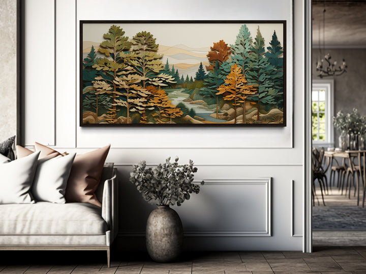Forest River Wall Art – Layered Wood Painting | Rustic Cabin Decor & Nature Canvas Print