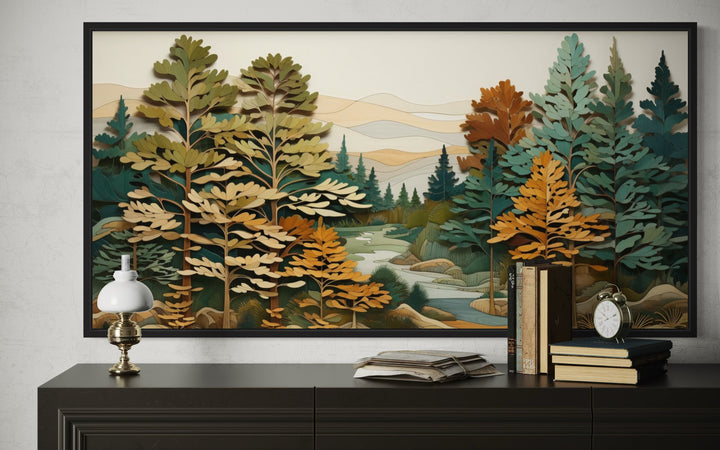 Forest River Wall Art – Layered Wood Painting | Rustic Cabin Decor & Nature Canvas Print