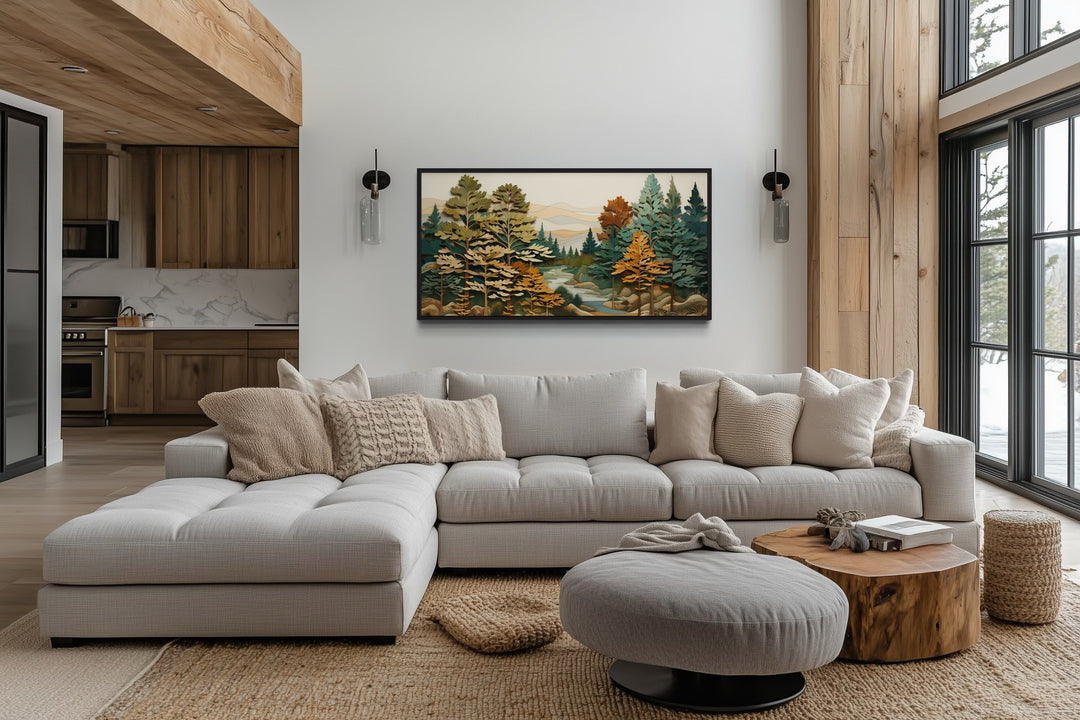 Forest River Wall Art – Layered Wood Painting | Rustic Cabin Decor & Nature Canvas Print
