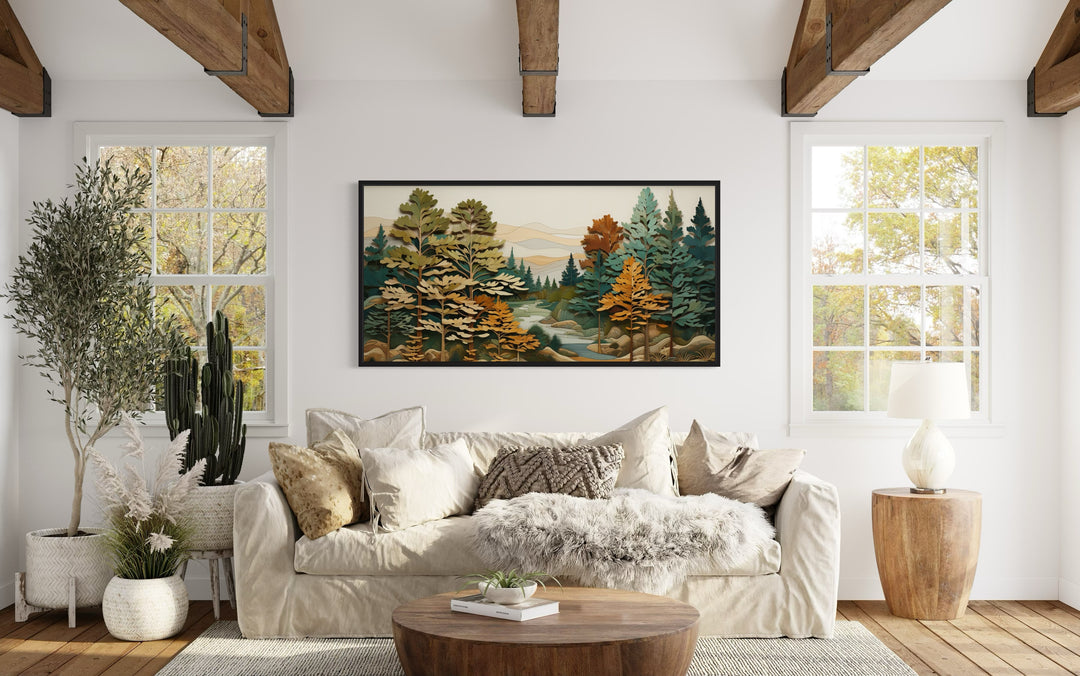 Forest River Wall Art – Layered Wood Painting | Rustic Cabin Decor & Nature Canvas Print
